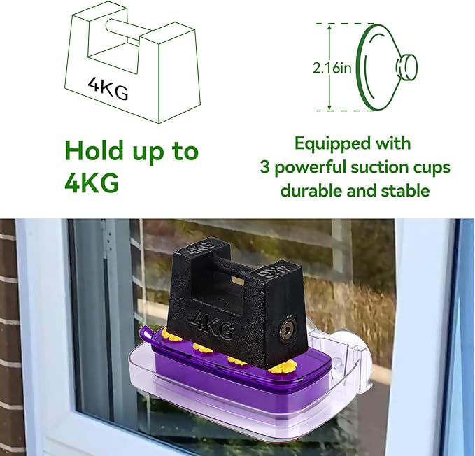 Window Hummingbird Feeder with Strong Suction Cup, Plastic Hummingbird Feeders for Outdoors, Built-in Moat,Easy to Clean and Refil (10oz) (1, Purple)