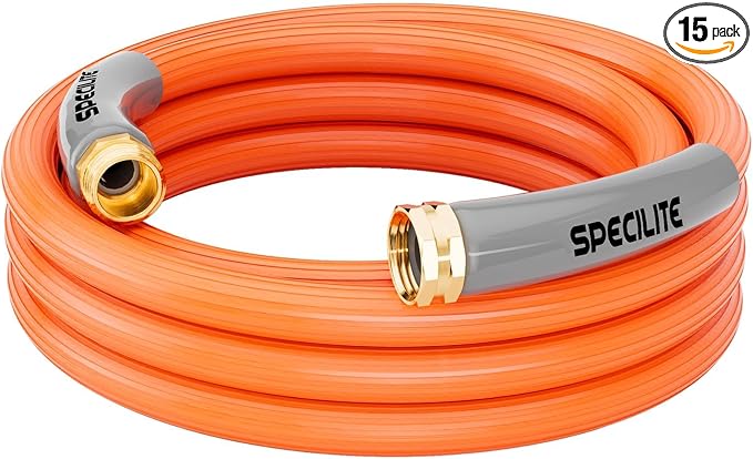 SPECILITE 5/8'' Heavy Duty Rubber Garden Hose 15FT, 1300psi Burst, 450psi Working, Hot/Cold Water Hose, -50℉ -170℉, 5 Layered Pipe, UV Resistant, 3/4" Brass Fittings for Outdoor, Agriculture