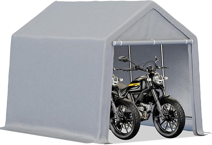 10'x15' All Season Heavy Duty Grey PE+Steel Carport Canopy, Waterproof Storage Shelter for Motorcycle