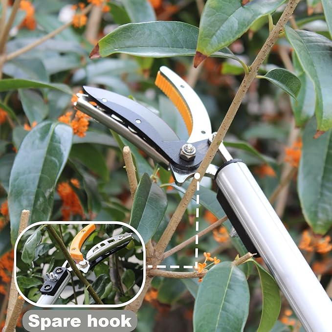 4.6-7.2 FT Telescopic Fruit Picker with Extendable Handle, Cut & Hold Pruners, Long Reach Pole Saw Shears, Telescoping Tree Trimmer for Thin Branches & Bypass Loppers