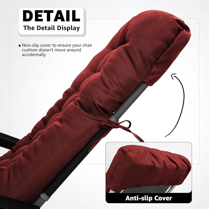 Patio Lounge Chair Cushion, Waterproof Zero Gravity Chair Cushions with Ties, 66x21x4 Inches Chaise Lounge Chair Cushion for Outdoor Indoor Furniture, Red (Only Cushion)