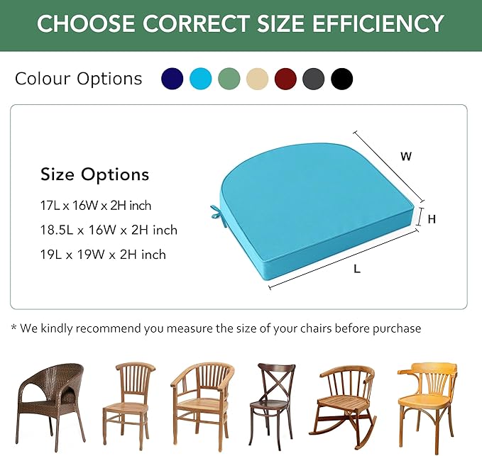Outdoor Chair Cushions Set of 4: Waterproof & Fade Resistant Patio Furniture Cushions - 19 x 19 x 2 Inch Non Slip Round Corner Seat Cushion Pads with Removable Cover for Garden Yard Lawn, Teal