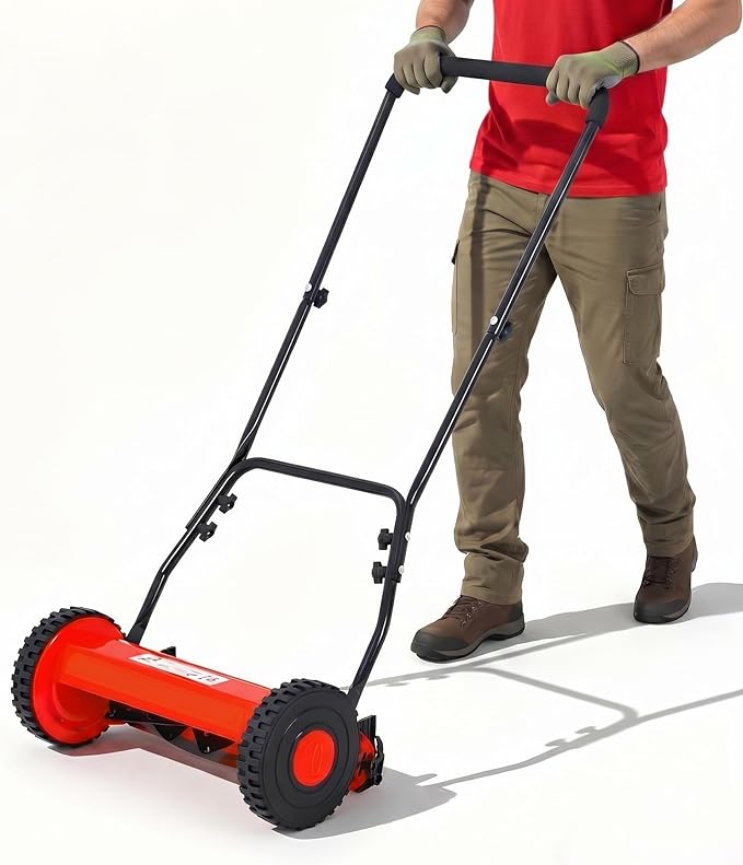 16" Push Lawn Mower, Manual Hand Push Lawn Mower Without Grass Catcher, Lightweight & Portable Walk-Behind Mower for Small Yards, Garden & Patio
