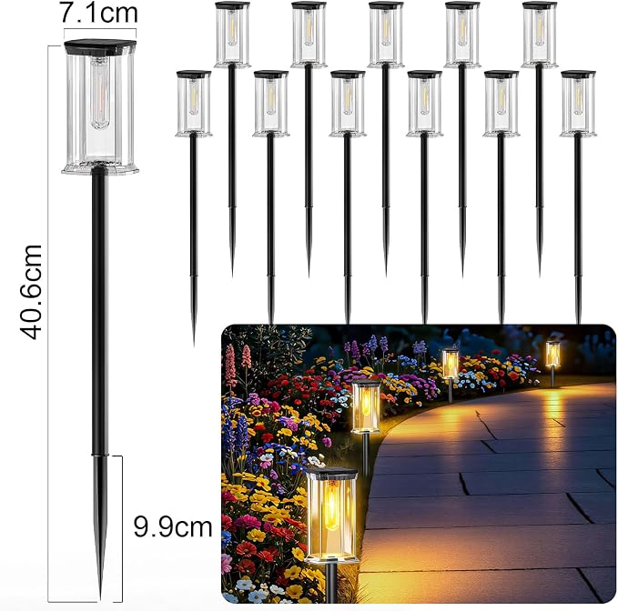 12 Pack Solar Lights Outdoor,Solar Pathway Lights Waterproof GardenLight, Solar Lights Pathways LED Landscape Lighting for Walkway, Driveway, Path, Yard, Patio Decor, Warm White