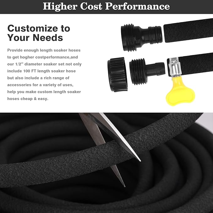 5/8" Soaker Hose for Garden Drip Hose Irrigation System with Solid Brass Fitting for Lawns Flower Beds & Vegetable Gardens (25FT)