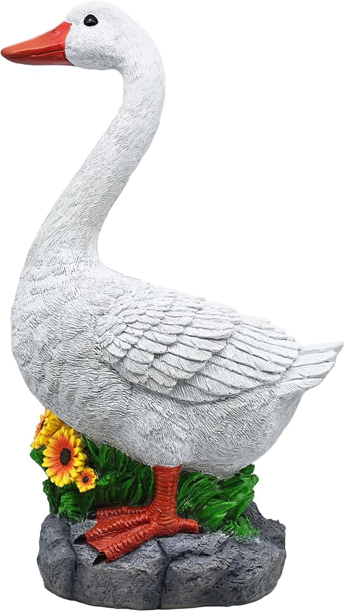 Joyful Porch Goose Statue Cygnus, Classic, Detailed, Big Resin Garden Lawn Yard Décor, Sculpture, 20 inches High Figurine, Duck, Indoor and Outdoor, by GGTown TM