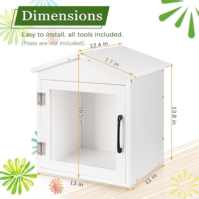Outdoor Library Outdoor Book Box Storage Small Wooden Cabinet Little Literature Box for Neighborhoods Community and Schools Sharing Books, Flyers, Newspapers, Food and Art
