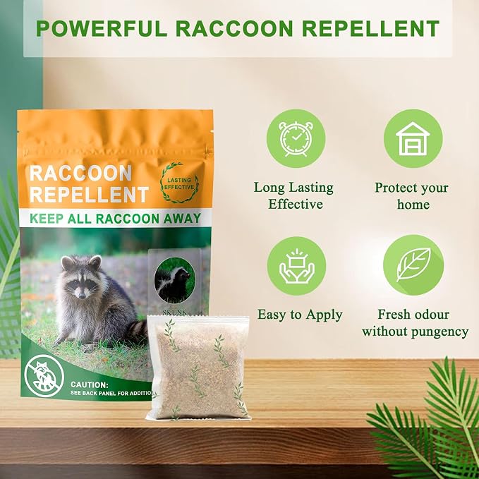 Natural Raccoon Repellent Granules – 8-Pack (25g per Bag) | Eco-Friendly, Non-Toxic & Long-Lasting Protection with Garlic, Peppermint & Wintergreen Oils | Family and Pets Safe