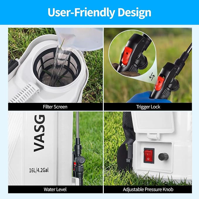 Battery Powered Backpack Sprayer 4 Gallon, 21V 2.6Ah Electric Weed Pump Sprayer with 6 Nozzles, Telescopic Wand (Stainless Steel + Plastic) for Garden Weed Lawn Yard Clean, Charger Included