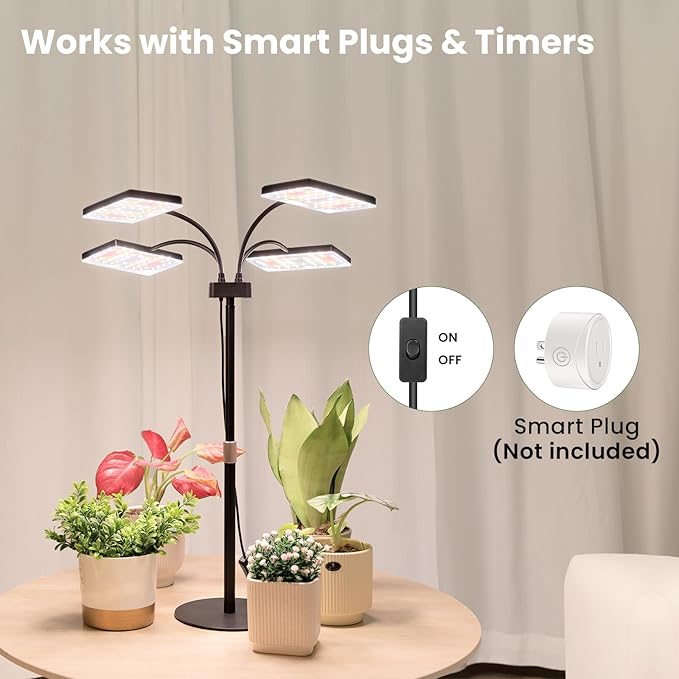 LBW Desk Grow Light for Indoor Plants, Full Spectrum Desk Plant Lamp with 4 Adjustable Goosenecks, Wide Coverage, Plug & Play, for Seedlings, Succulents & Houseplants