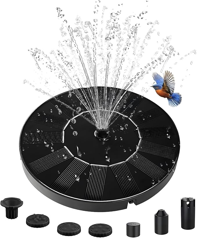 Solar Water Fountain for Bird Bath, 2026 Upgraded Solar Powered Fountain Pump with 6 Nozzle for Outdoor Garden, Pond, Pool, Birdbath