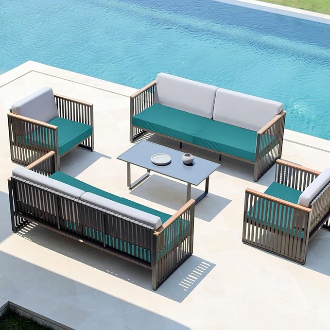 Easy-Going Waterproof Patio Cushion Covers 24x22x4 inch 4 Pack Replacement Non-Slip Outdoor Seat Cushion Slipcover with Zipper. Teal