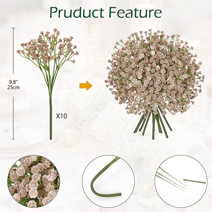 Baby's Breath Artificial Flowers Bulk 10 Pack (30pcs) Faux Baby Breath Plastic Flower Fake Gypsophila Flower Arrangement for Crafts Fake Flowers Bouquet for Wedding Centerpieces Fall White Baby Breath