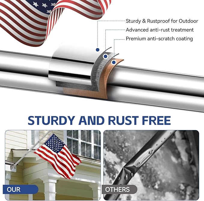 5 FT Flag Pole kit and American Flag 3x5ft with Pole Kit for Outside, Heavy Duty Flag Pole 5FT with 3x5ft American Flag, Stainless Steel Aluminum Multi-Position Flag Pole with Bracket Holder (silver)