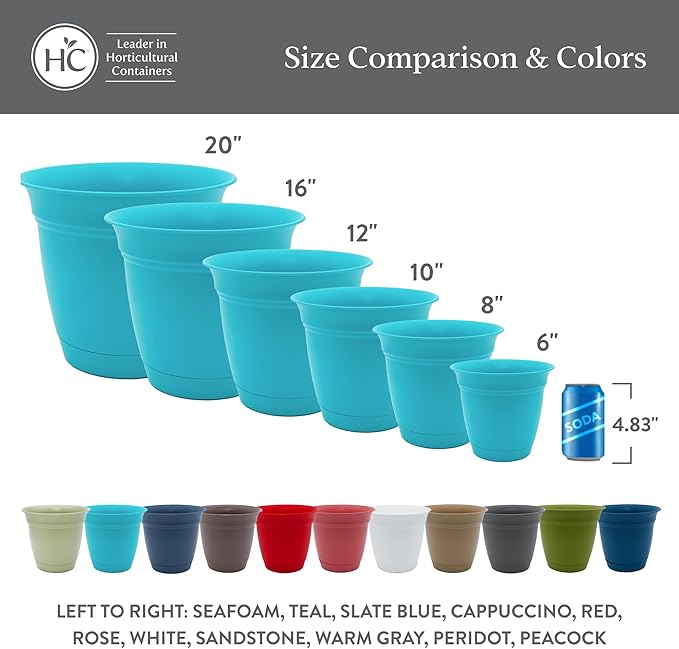 The HC Companies Eclipse Round Planter with Saucer - Outdoor & Indoor Plant Pot with Drainage Holes - Lightweight, UV-Resistant Plastic Pots for Plants, Flowers & Herbs (8" Red, Pack of 1)