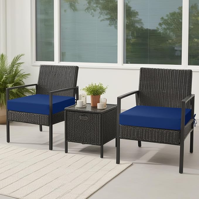 idee-home Outdoor Chair Cushions for Patio Furniture, Outdoor Seat Cushion | Waterproof Hampton Bay Deep Seat Replacement Couch Cushions for Garden Lawn Backyard Deck 24 x 26 Navy