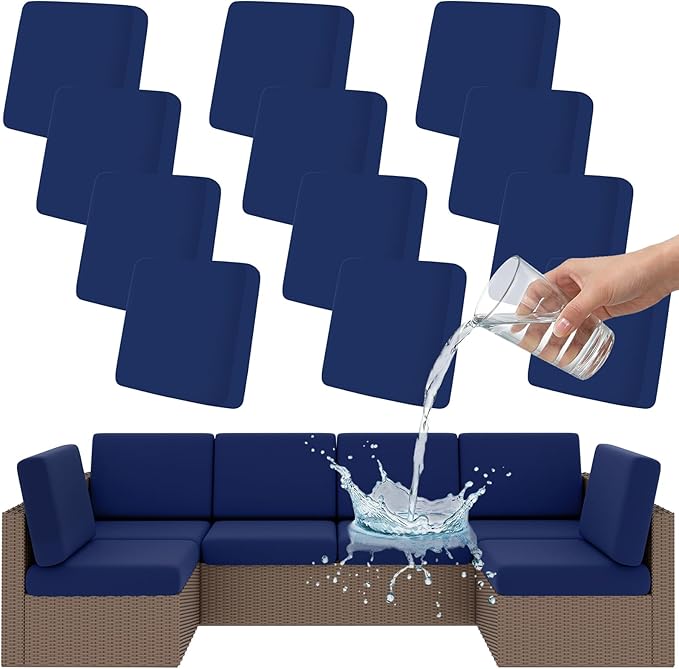 Smiry Waterproof Patio Cushion Covers, Stretch Outdoor Couch Slipcovers Replacement Washable Furniture Protector Sofa Chair Seat Cover for Dogs and Pets (12 Pcs, Navy Blue)