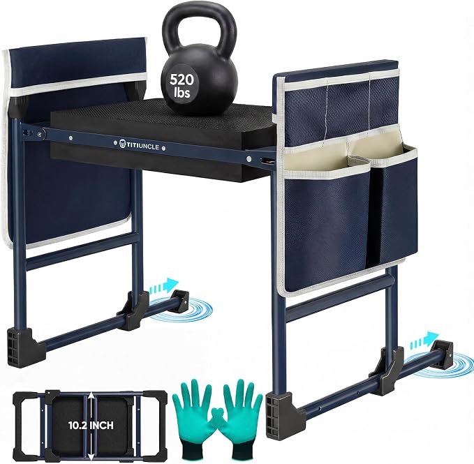 Garden Kneeler and Seat, Foldable Heavy-Duty Anti-Tipping Gardening Bench Stool with Extra-Wide Thickened Kneeling Pad & 2 Tool Pouches, Ideal Gift for Seniors, Gardeners, Women, Men and Dad