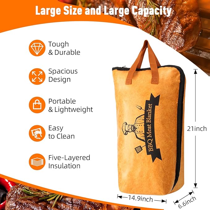 21in BBQ Blanket for Resting Meat-Air Fryer/Dough/Kitchen/Smoker Accessories Party Picnic Camping-Insulated Bag for Brisket/Pork Shoulder/Turkey-Anniversary Birthday Gift for Men