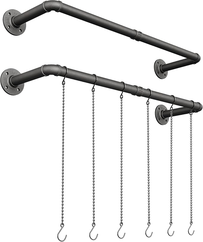 SOFITORG Plant Haning Rod, 2 Pack Hanging Planters for Indoor Plants with 3 Chains, Wall Plant Hanging Bar for Window Celling, 38.2 Inch, Metal Black, Pots Not Included