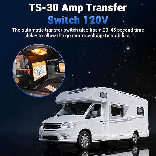 30 Amp Transfer Switch, Automatic Generator Transfer Switch for RV, Shore Power, Speedboats, 120V ATS Auto, Black
