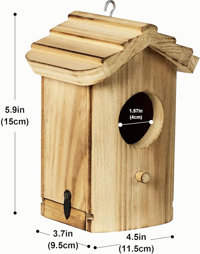 NATUREYLWL Wooden Hummingbird House, Small Birdhouse for Outside, Hanging Mini Bird House for Hummingbirds, Natural Solid Wood for Hummingbird Nesting (Dimensions 5.9 x 3.7 x 4.2 inch)