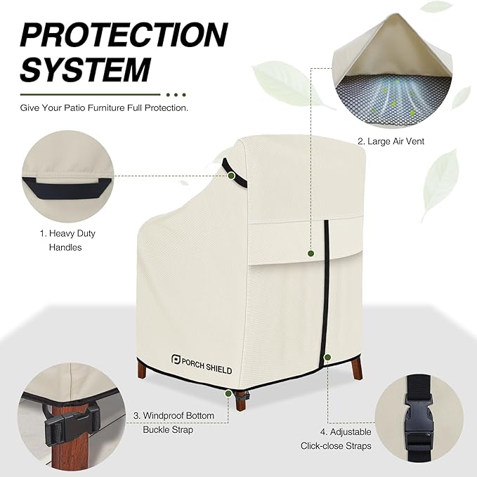 Porch Shield Patio Stackable Chair Covers - Waterproof Outdoor Stack of Chair Cover - 27W x 33D x 46H inch, Beige