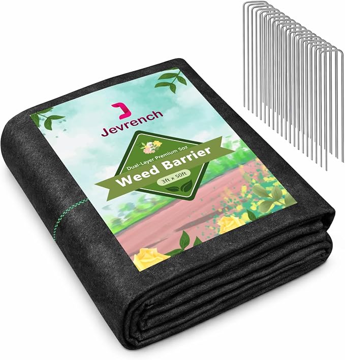 Jevrench 5oz Weed Barrier Landscape Fabric Heavy Duty, 3ft x 50ft Dual-Layer Premium Garden Landscaping Fabric, Ground Cover Weed Control Fabric Outdoor Weed Mat Garden Lawn Fabric