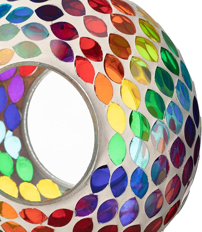 Glitzhome Hanging Glass Bird Feeder, 8" D Round Multi-Color Birdfeeder for Outside Hanging, Mosaic Wild Bird Feeder for Garden, Yard, Backyard, Deck and Porch Decorations