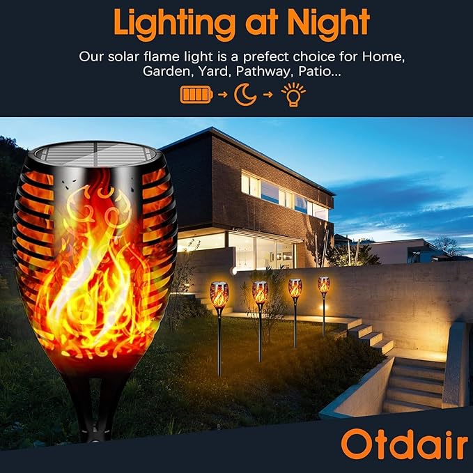 Otdair 96 LED Solar Lights Outdoor Upgraded 6 Pack, 43" Tall & Super Larger Size, Waterproof Tiki Torches for Outside, 2200mAh Solar Solar Torch Light with Flickering Flame for Path Yard Garden