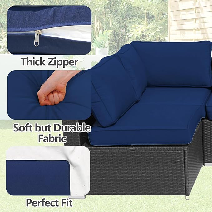 14Pcs Outdoor Cushion Covers Replacement Washable Waterproof UV w/Zipper for 6-Seaters Sofa Patio Slipcovers Set Seat and Back Covers Only (Deep Blue, 23.6x23.6inch)