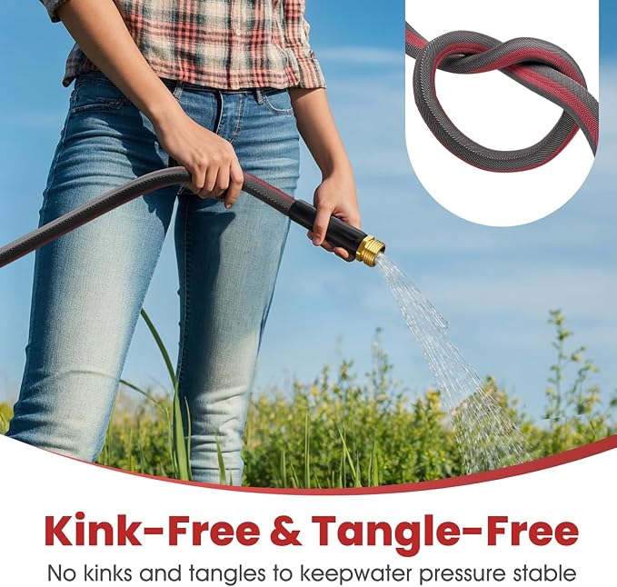 50ft Non-Expanding Garden Hose, Lightweight & Kink-Free, Flexible Heavy Duty Water Hose for Lawn, Yard, Car Washing