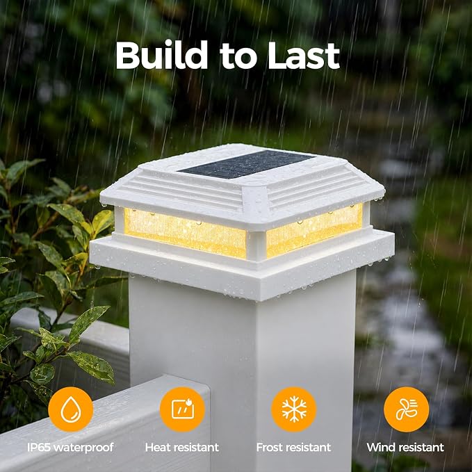 JOFIOS Solar Post Cap Lights, LED, Multi-Color, Plastic, Classic Style, Waterproof IP65, for 4/4.5/5 Inch Posts, Outdoor Patio (6, White)