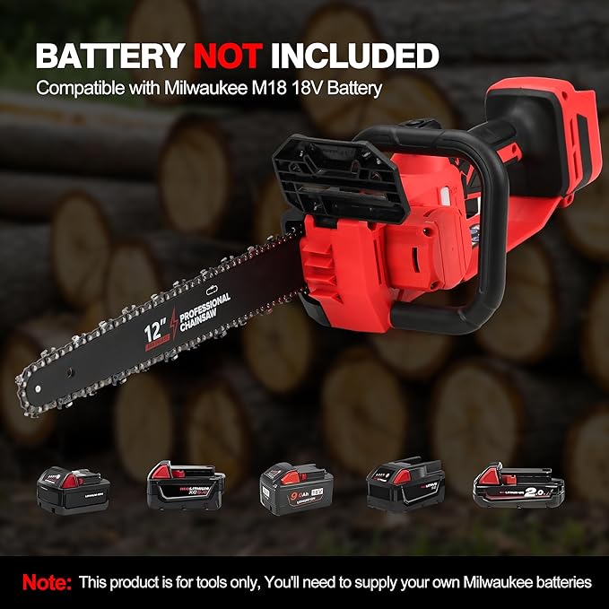 Brushless Electric Chainsaw 12" Cordless Tool Only for Milwaukee M18 18V Battery with Auto Oiler & Security Lock, for Tree Saw Trimming and Branch Wood Cutting (Tool Only)