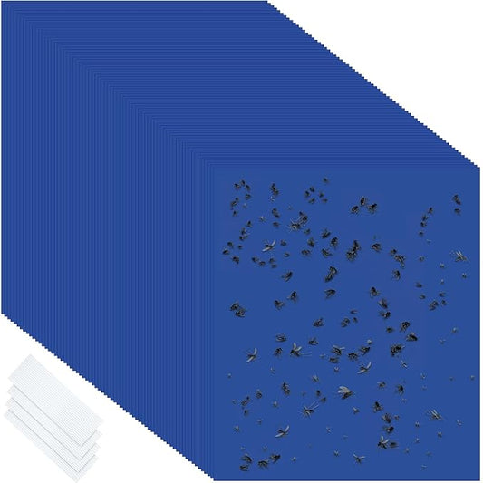 Qualirey 200 Pcs 6x8 Inch Blue Sticky Traps for Thrips Double Sided Sticky Trap for Gnats Plant,Pest Control for Fungus Gnats, Thrips, Whiteflies – Bulk Pack with Twist Ties
