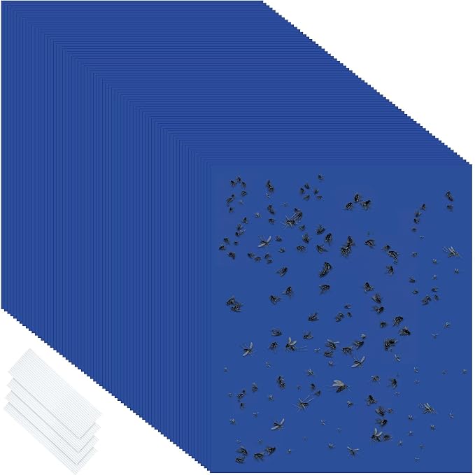 Qualirey 150 Pcs 6x8 Inch Blue Sticky Traps for Thrips Double Sided Sticky Trap for Gnats Plant,Pest Control for Fungus Gnats, Thrips, Whiteflies – Bulk Pack with Twist Ties