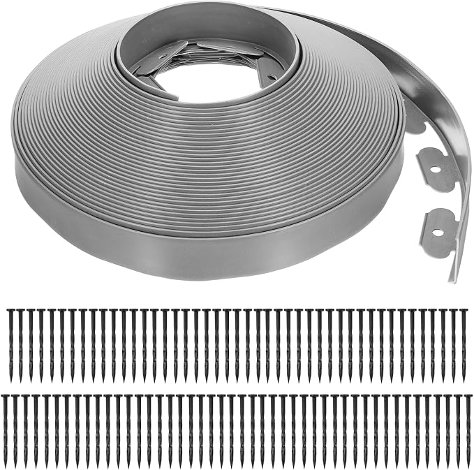 uxcell Landscape Edging, 1Pcs 100FT x 2" - Garden Edging Kit with 93 Stakes, Landscape Edging Border for Garden Lawn Flower Bed Yard Grass (Grey)