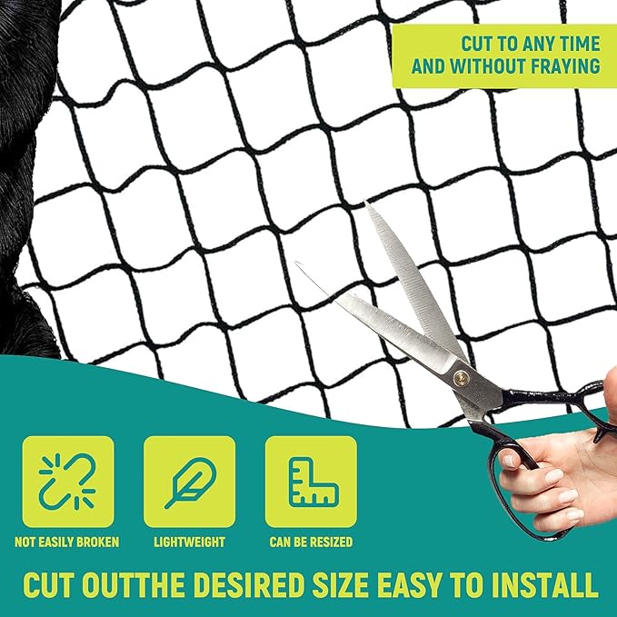 Heavy Duty Bird Poultry Netting - 1” Mesh Breathable UV-Resistant Mesh for Garden Chicken Coop Blueberry Bushes Fruit Trees Easy Install Reusable (50FT*50FT)