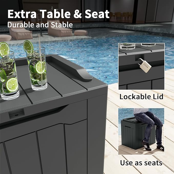 Greesum 31 Gal Resin Deck Box,Outdoor Storage for Patio,Garden Tools,Pool Supplies, Weatherproof and UV Resistant, Lockable, Dark Grey