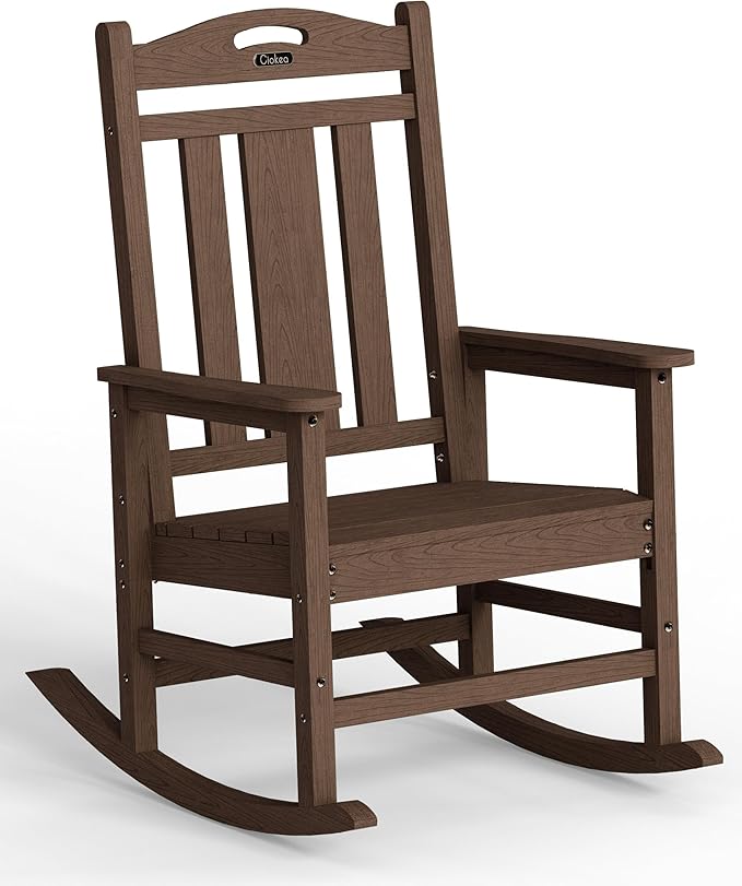 Ciokea Outdoor Rocking Chair, HDPE Porch Rocking Chairs for Outside, All-Weather Comfortable Patio Rockers for Front Deck Balcony, Espresso
