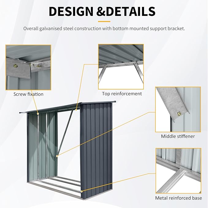 Ball & Cast 85.5" Outdoor Steel Firewood Rack Metal Storage Shed with Middle Stiffener and Reinforced Base,Multi-Functional Waterproof Cabinet W/Roof,for Equipment Machines,Black