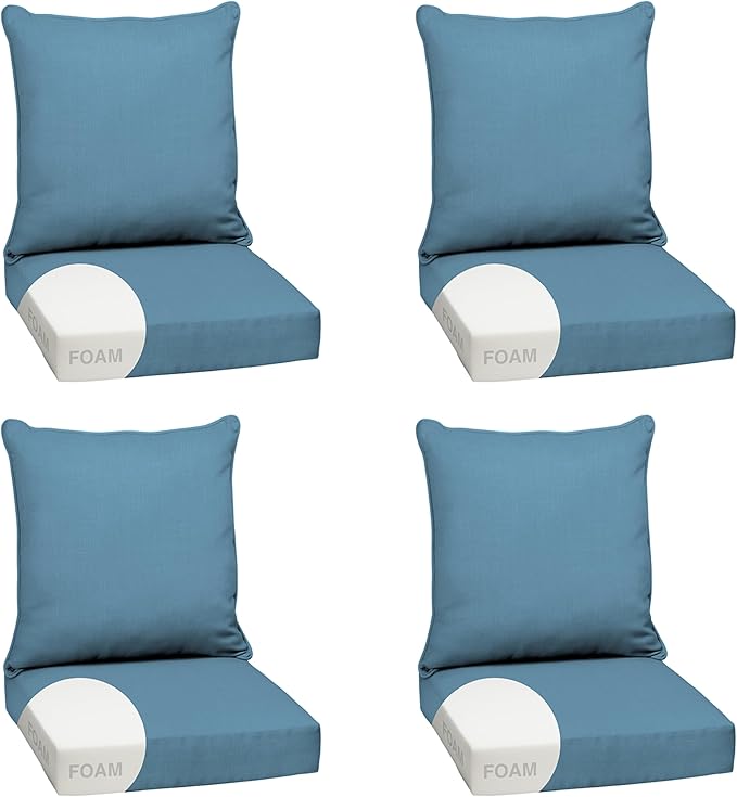 Arden Outdoor Foam Deep Seat Cushion Set (4-Pack), 24x24, Premium High-Density Foam, Never Flattens, Weather-Proof for Patio Chair Sofa Couch, French Blue Texture
