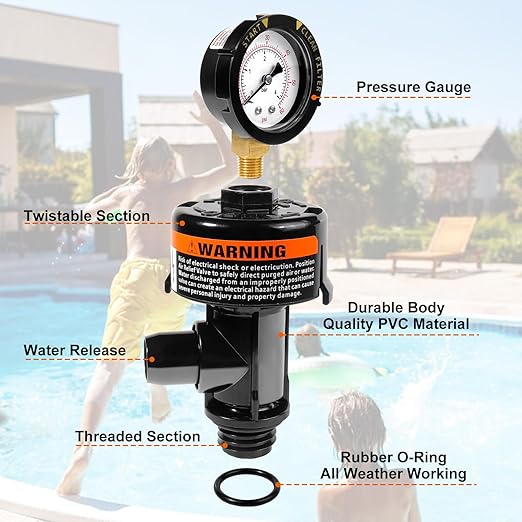 98209800 Manual Air Relief Valve Assembly with Pool Filter Pressure Gauge, Spa Pool Filter Pressure Valve Compatible with Pentair Air Relief Valve Fit for FNS, Clean and Clear, Quad De, 4000 Series