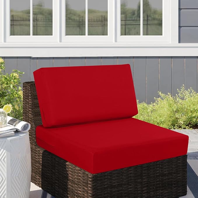 idee-home Outdoor Chair Cushions for Patio Furniture, Outdoor Seat Cushion | Waterproof Hampton Bay Deep Seat Replacement Couch Cushions for Garden Backyard Deck 26.5 x 26.5 Red