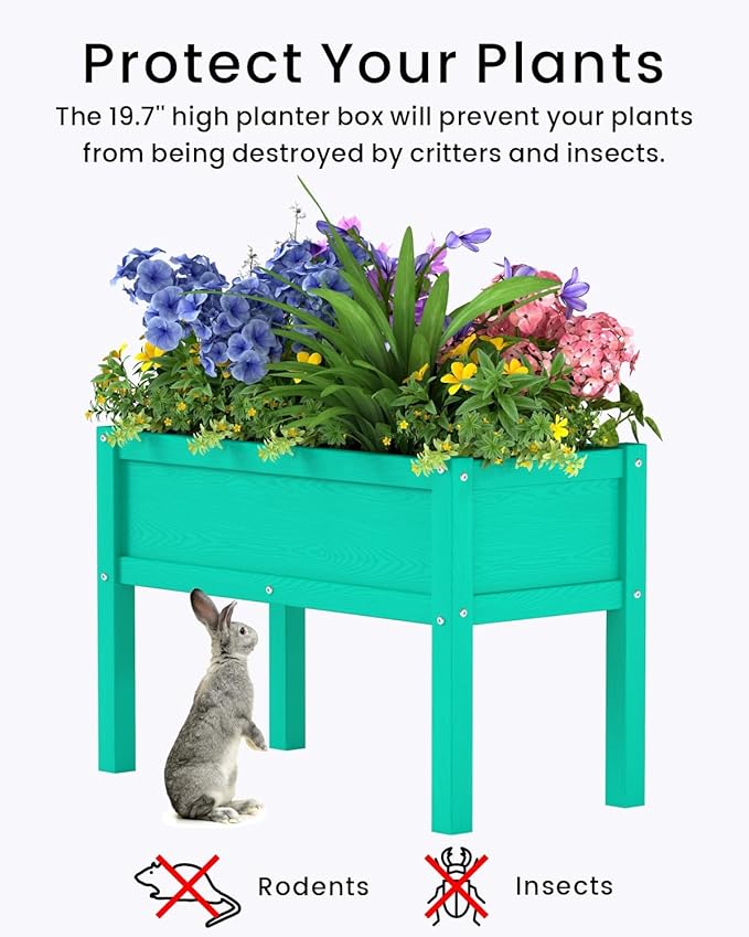 Small HDPE Raised Garden Bed, Elevated Planter Box with Legs, Outdoor All-Weather Planter Raised Beds for Seeds, Herbs, Flowers, Vegetables (Aruba Blue)