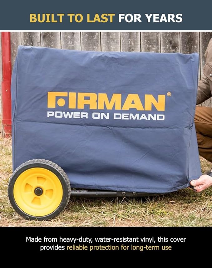 FIRMAN 1009 Large Portable Generator Cover, Heavy Duty Waterproof Vinyl, Double Insulated Protection for Generators 5000 Watts and above, with Drawstring Closure and Secure Pull Cord