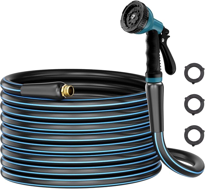 Besiter Heavy Duty Garden Hose 50FT: Water Hose With 10-Pattern Spray Nozzle - Durable Hose with Brass Connect Fittings 5/8" - High Pressure Hose for Outside Gardening Car Washing Watering