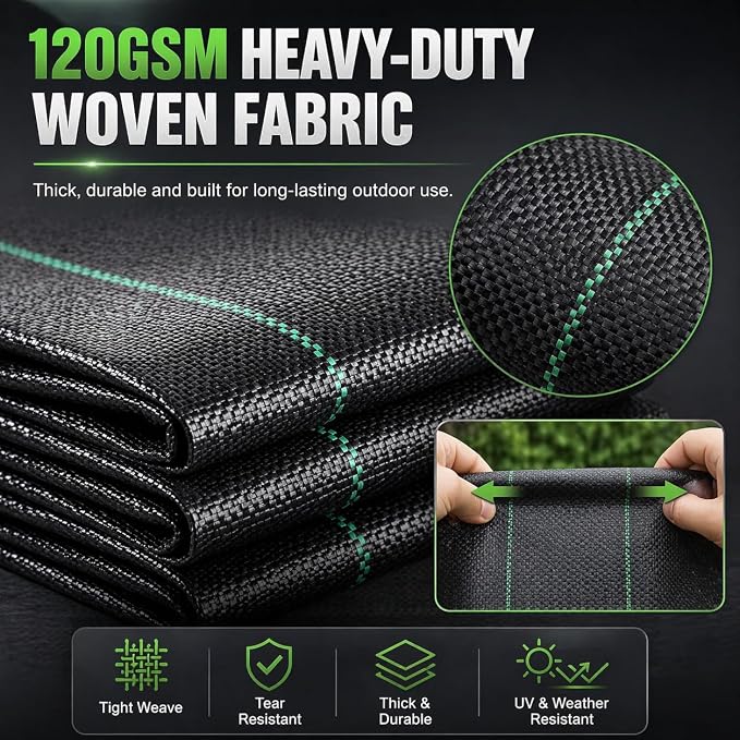 4 FTX100 FT Weed Barrier Fabric Heavy Duty, 4.23oz Landscape Fabric, with 60pcs U-Shaped Landscape Fabric Staples and 60pcsGarden Stakes Gaskets, 1 Shears