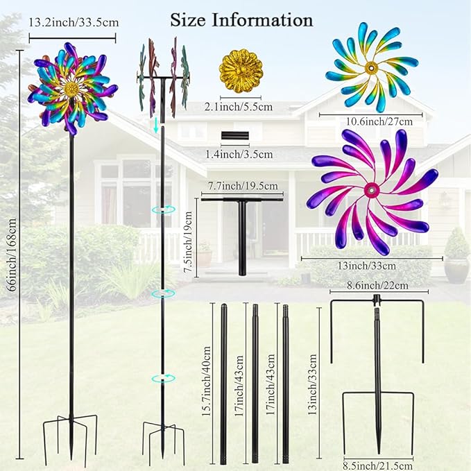 Stargarden Kinetic Wind Spinners Outdoor, 13.2 x 66 Inches Wind Spinner, Metal Windmill for Yard and Garden Decor