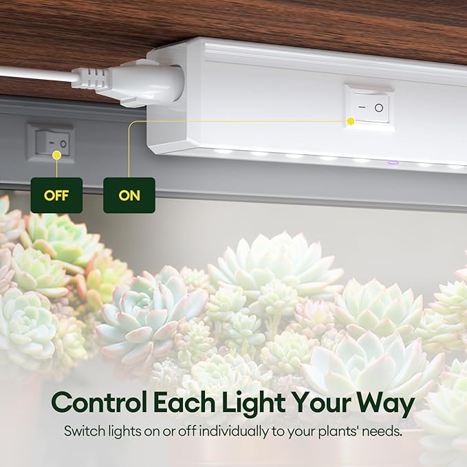 Maygrove T5 Grow Lights for Indoor Plants 1FT, Blue-Rich Full Spectrum 5000K Grow Light, 28W(4 x 7W), Grow Light Strips for Seed Starting, Greenhouse, High PPFD, Linkable, White, 4-Pack